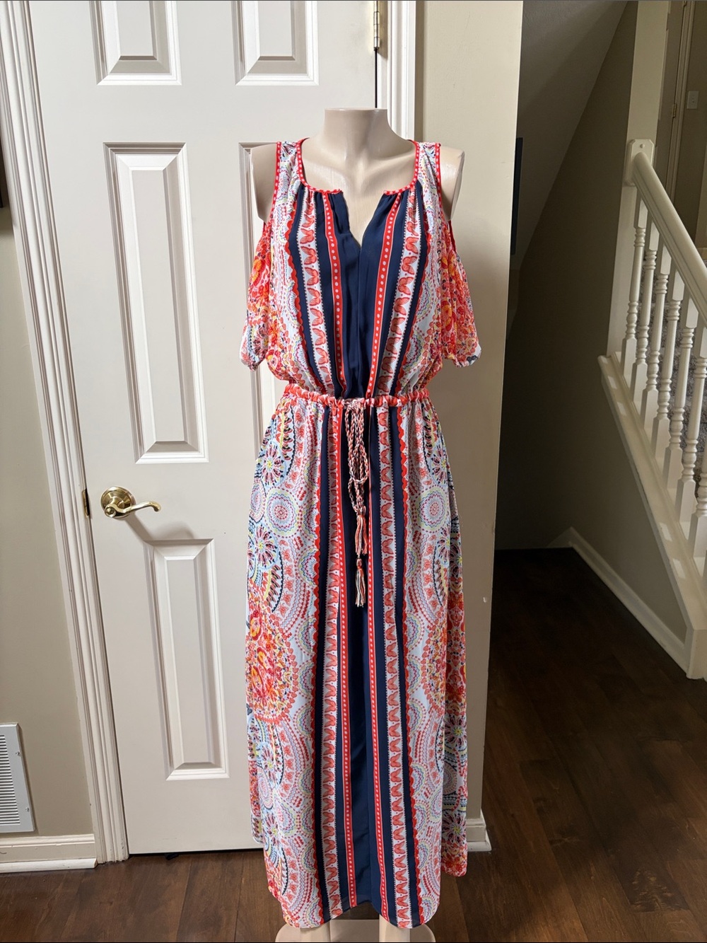 Max Edition Navy, orange & White Printed Boho Maxi Dress, small